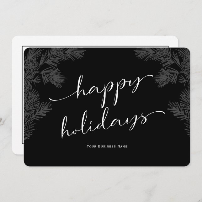 Simple Script Business Holiday Cards-black (Front/Back)