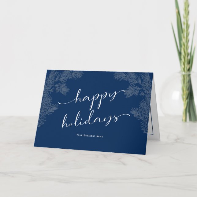 Simple Script Business Holiday Cards-Dark Blue Card (Front)