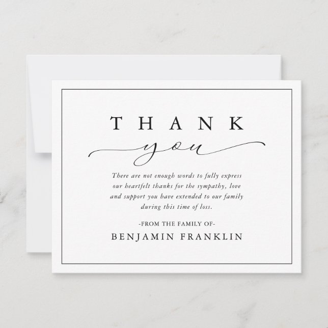 Simple Script Calligraphy Bereavement Funeral Thank You Card (Front)