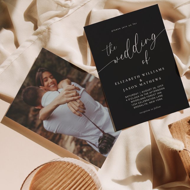 Simple Script Calligraphy Black Photo Wedding Invitation (Creator Uploaded)