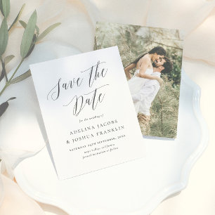 Simple Script Calligraphy Engagement Photo Wedding Save The Date