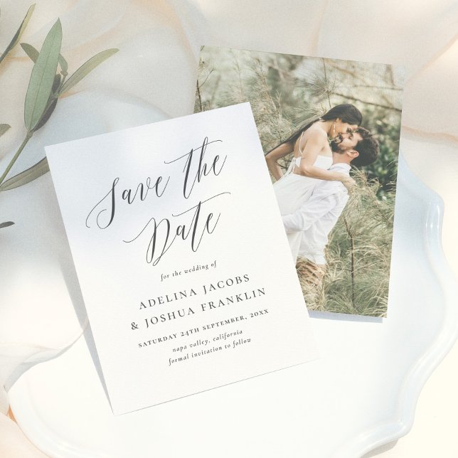 Simple Script Calligraphy Engagement Photo Wedding Save The Date (Creator Uploaded)