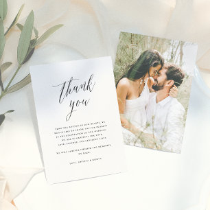 Simple Script Calligraphy Wedding Photo Thank You Card