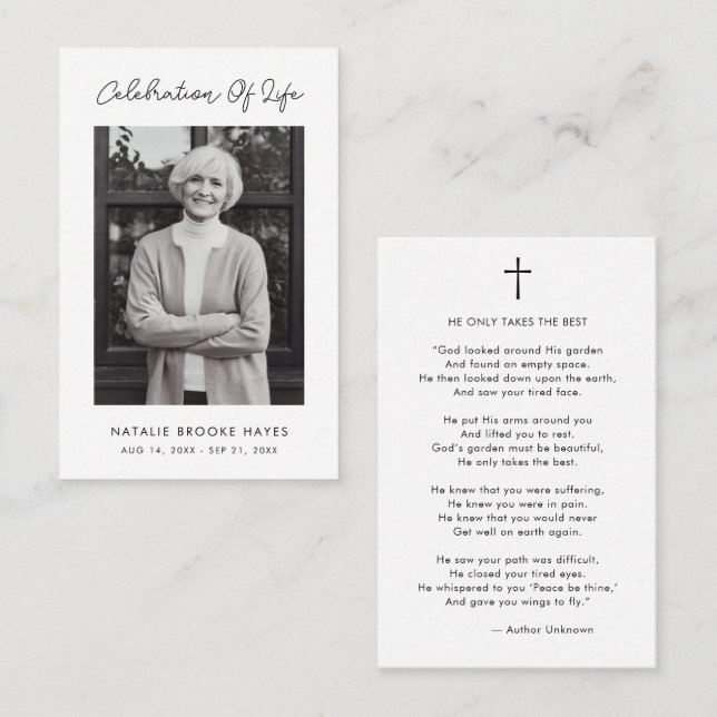 Simple Script Celebration of Life Prayer Card (Front/Back)