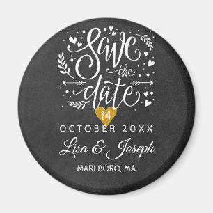Simple Script Chalkboard Gold Heart Save the Date Magnet