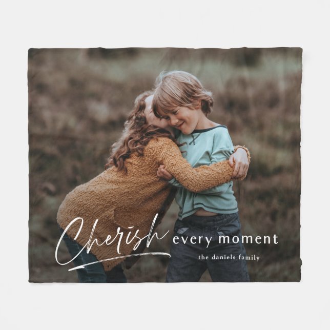 Simple Script Cherish Every Moment Photo Fleece Blanket (Front (Horizontal))