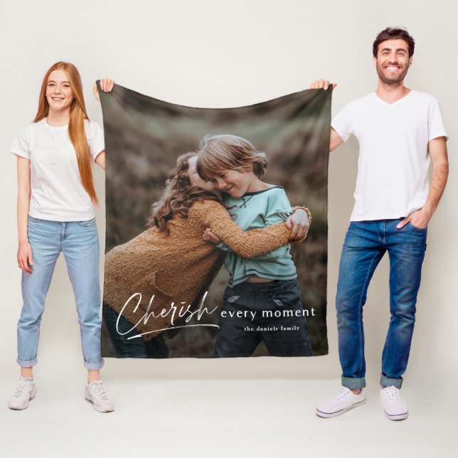 Simple Script Cherish Every Moment Photo Fleece Blanket (In Situ)