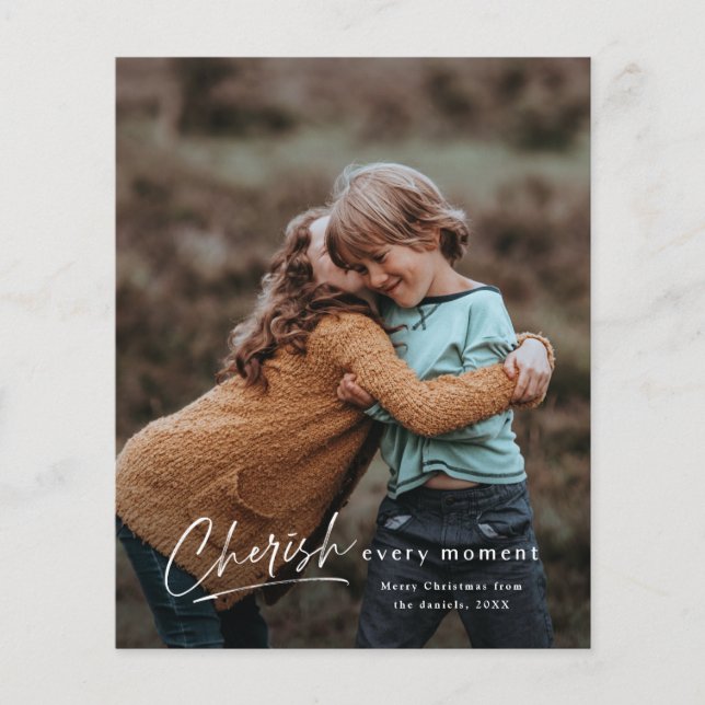 Simple Script Cherish Photo Budget Christmas Card (Front)