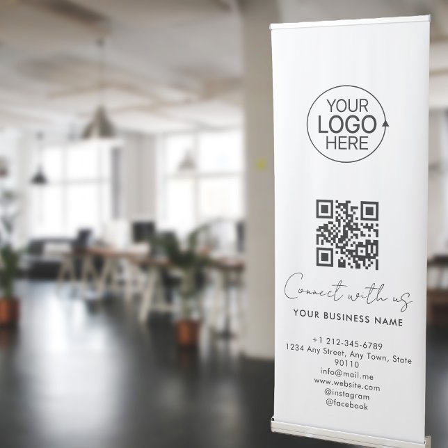 Simple Script Connect With Us Logo QR Code Promo Retractable Banner (Simple Script Connect With Us Logo QR Code Promo Retractable Banner)