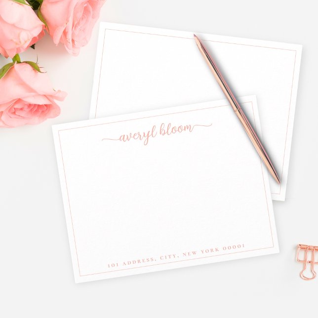 Simple Script Coral Blush Personalised Stationery  Card (Creator Uploaded)