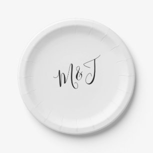 Simple Script Couple Initials Paper Plate