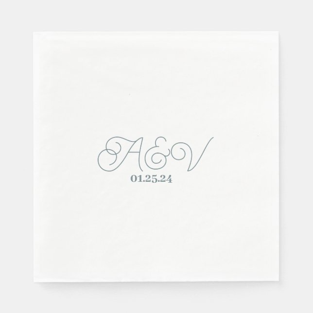 Simple Script Couples Date Wedding Napkin (Front)