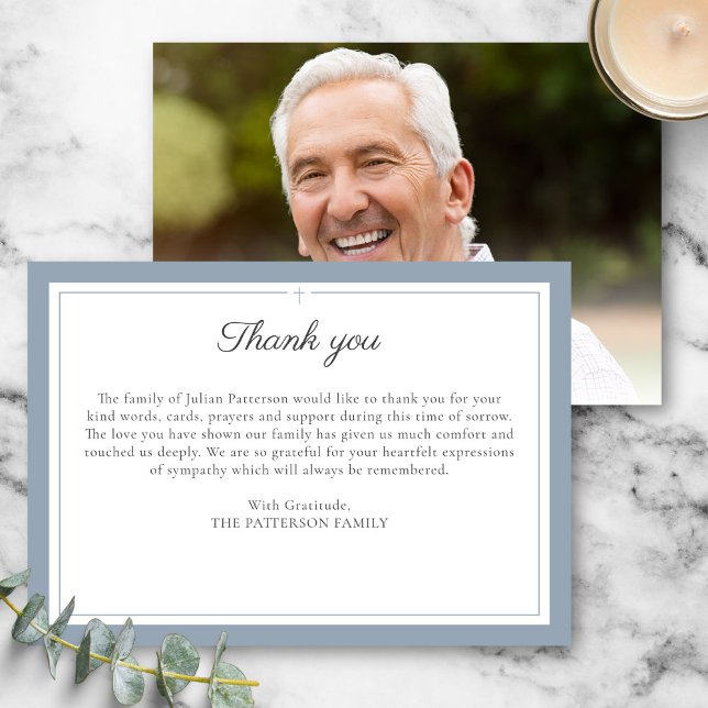 Simple Script Cross Funeral Photo Thank You Card (Creator Uploaded)