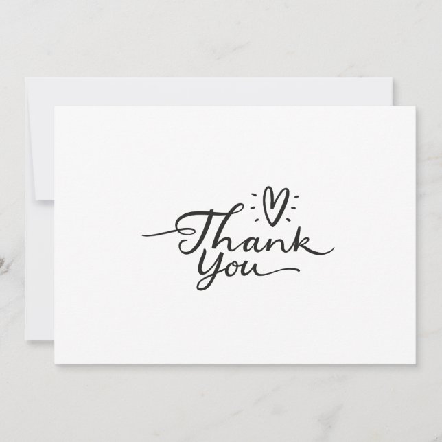 Simple Script Cute Heart Thank You Card (Front)