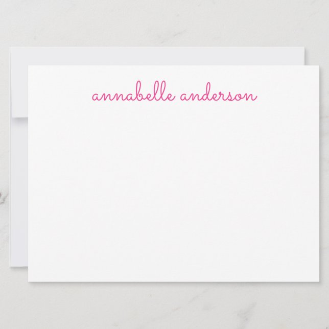 Simple Script Cute Pink Personalised Notecard (Front)