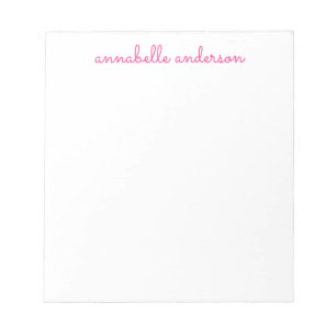 Simple Script Cute Pink Personalised Stationery Notepad