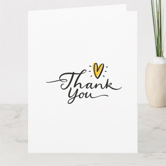 Simple Script Cute Yellow Heart Thank You Card (Front)