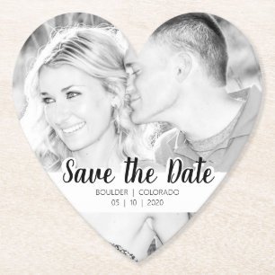Simple Script Cutout B&W Save the Date Paper Coaster