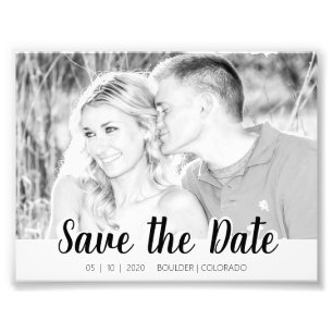 Simple Script Cutout B&W Save the Date Photo