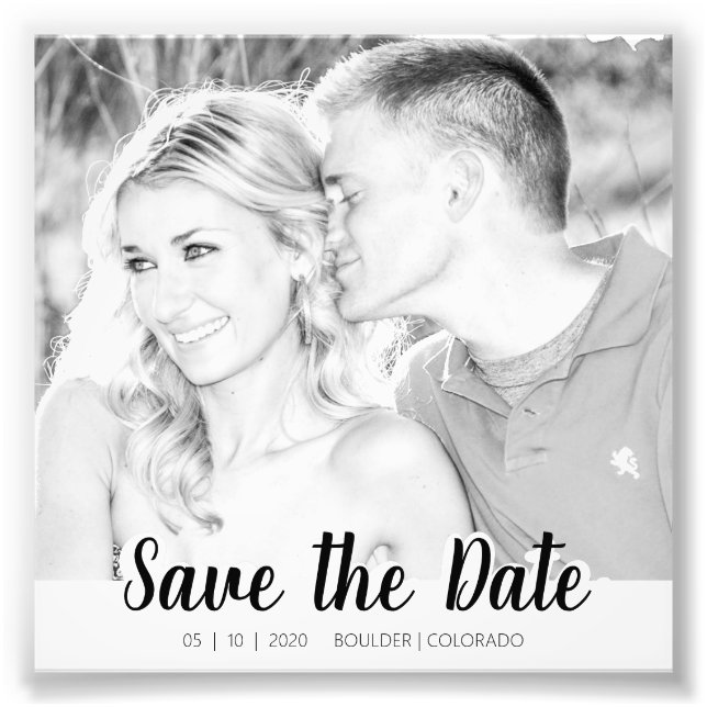 Simple Script Cutout | B&W Save the Date Photo Print (Front)