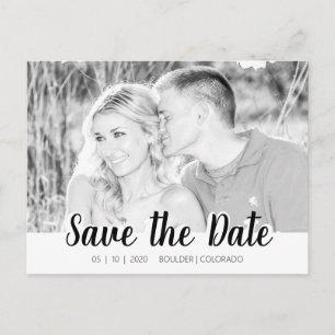 Simple Script Cutout   B&W Save the Date Postcard