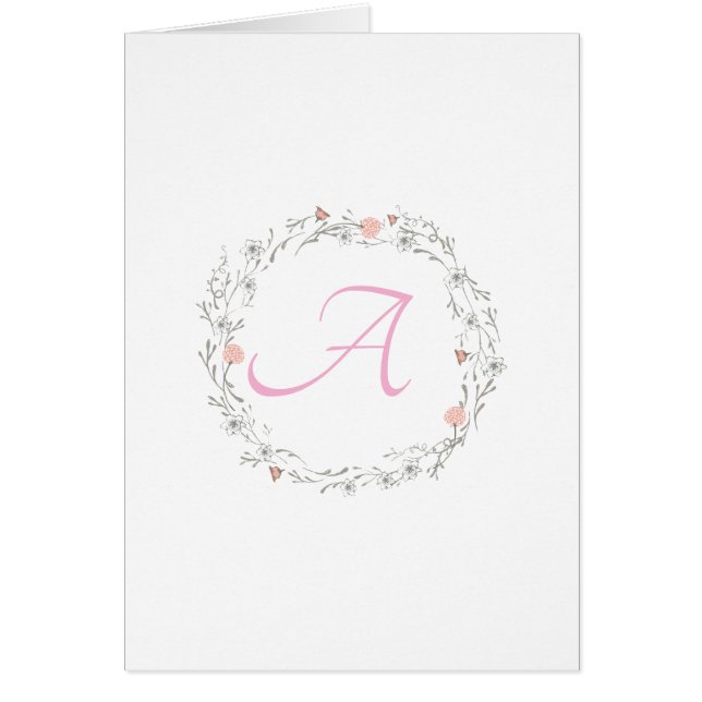 Simple Script Deligate Wreath Monogram Note Cards (Front)