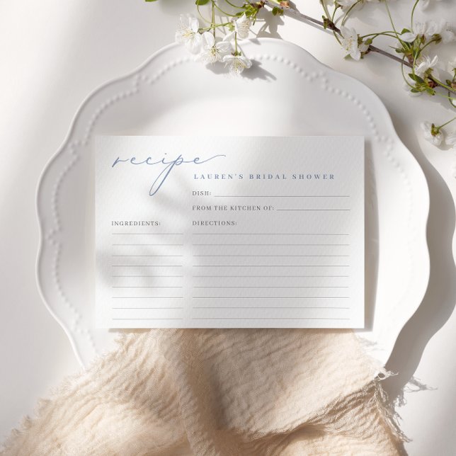 Simple Script Dusty Blue Bridal Shower Recipe Card (Creator Uploaded)