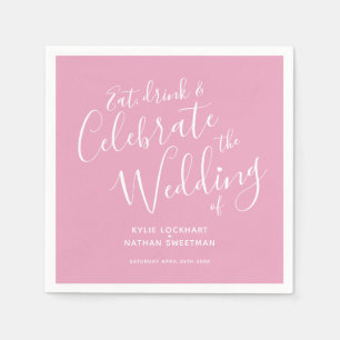 Simple script dusty pink and white wedding napkins