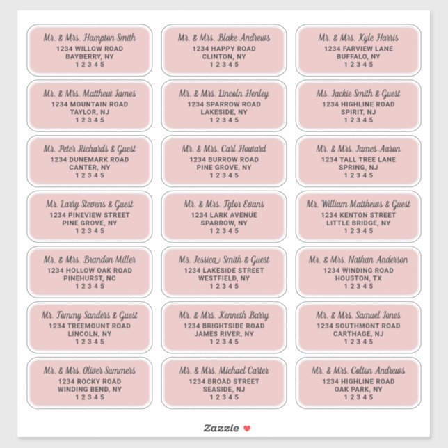 Simple Script Dusty Pink Guest Address Labels (Sheet)