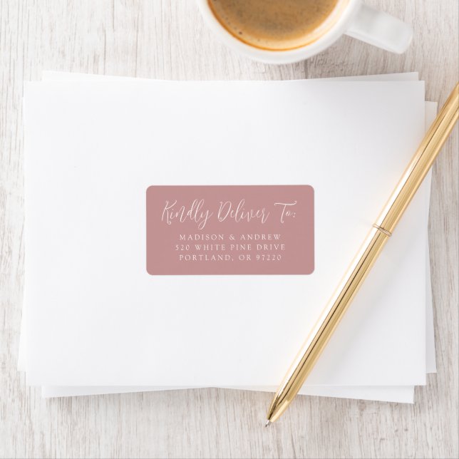 Simple Script Dusty Rose Wedding RSVP Address Label (Insitu)