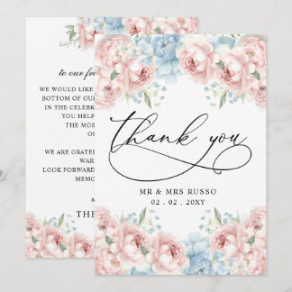 Simple Script Elegant Blush Floral Wedding Thank You Card