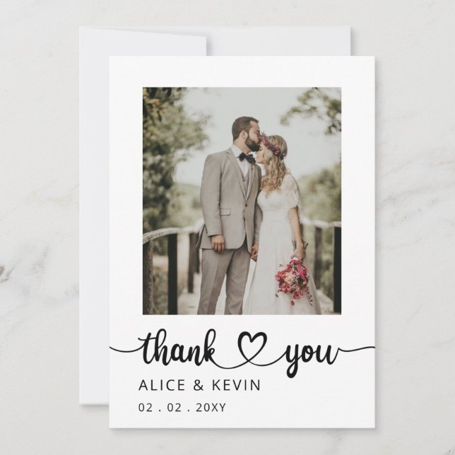 Simple Script Elegant Handwritten Photo Wedding Thank You Card (Front)