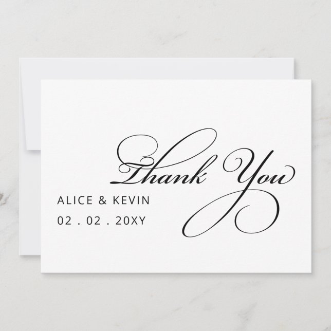 Simple Script Elegant Handwritten  Wedding  Thank You Card (Front)