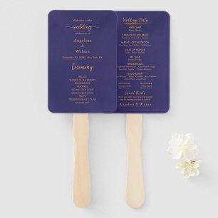 Simple Script Elegant Purple Gold Wedding Program Hand Fan