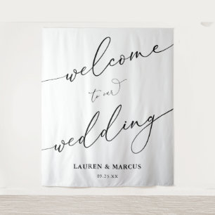 Simple Script Elegant Wedding Backdrop Tapestry