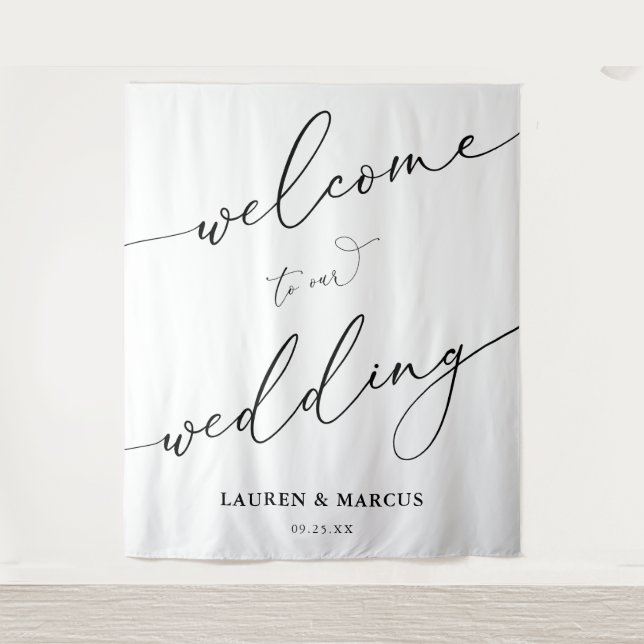 Simple Script Elegant Wedding Backdrop Tapestry (Front)
