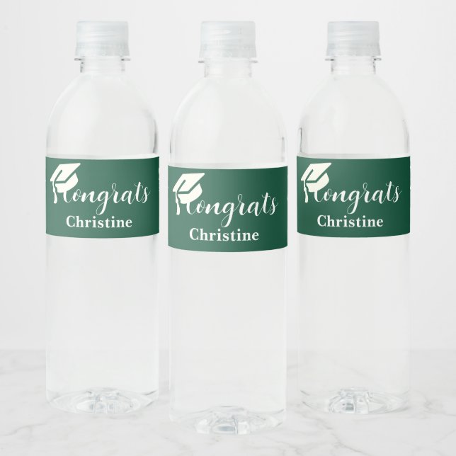 Simple script emerald graduation water bottle  water bottle label (Bottles)