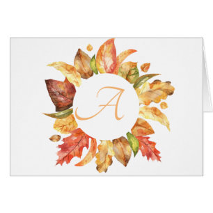 Simple Script Fall Leaves Wreath Monogram