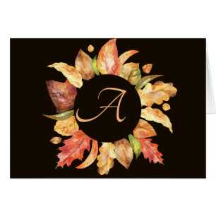 Simple Script Fall Wreath Monogram Note Cards