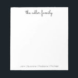 Simple Script Family Notepad<br><div class="desc">Family Notepad - Perfect for everyday notes and lists.  Personalised with your family's last name at the top and finished with your family member's first names at the bottom.  The colour can easily be changed.</div>