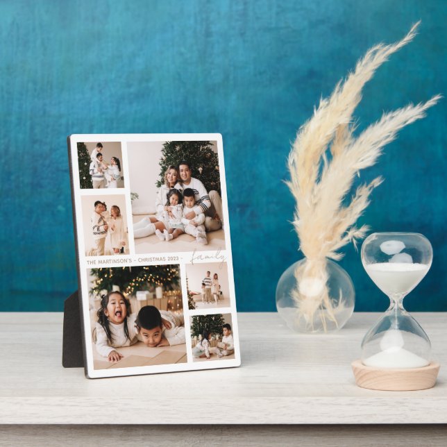Simple Script Family Photo Collage Holiday Plaque (Side)
