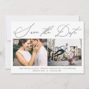 Simple Script Faux Silver Two Photo Modern Save The Date