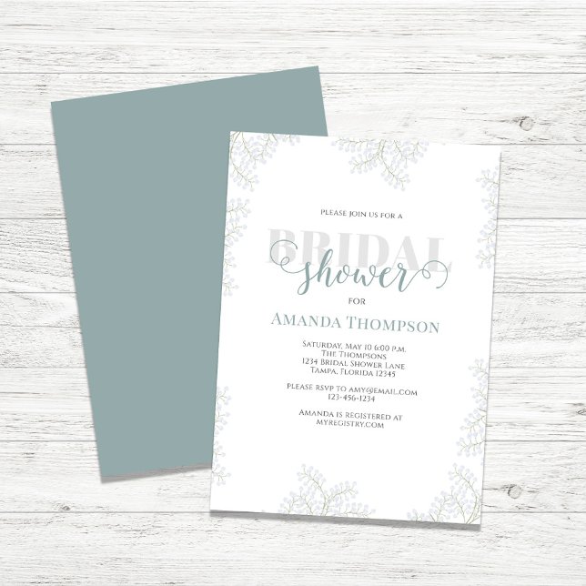 Simple Script Floral Bridal Shower Custom Invitation (Bridal shower simple floral Invitation.)