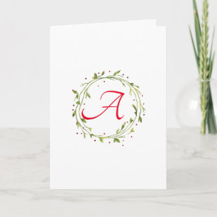 Simple Script Floral Wreath Monogram Note Cards