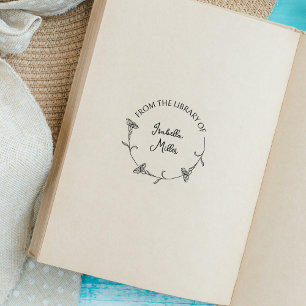 Simple Script Flower Round Library Book Rubber Stamp