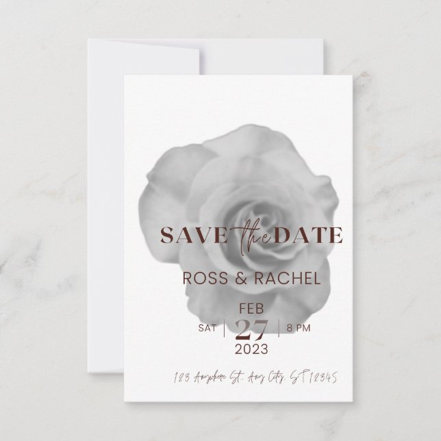 Simple Script Flower Save the Date Invitation (Front)