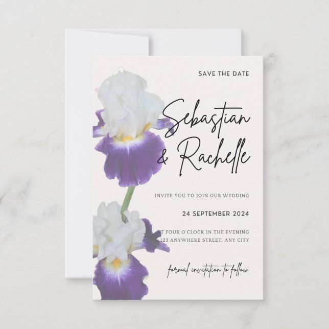 Simple Script Flower Save the Date Invitation (Front)