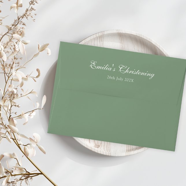 Simple Script For Baptism and Christening Green Envelope (Green Envelope with elegant script for Baptism and Christening invitations)