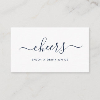 Simple Script Free Drinks Ticket - Navy & White Enclosure Card
