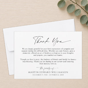 Simple Script Funeral Thank You Card